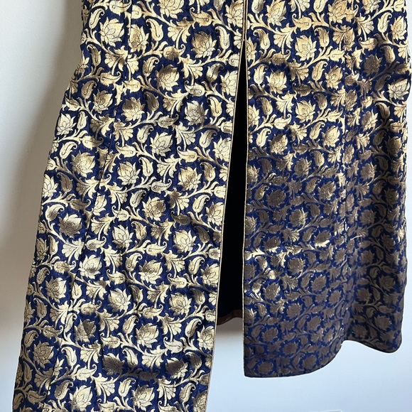 Gold & Navy Brocade Tunic Top. Indian Ethnic Kurta Top - Picture 2 of 3